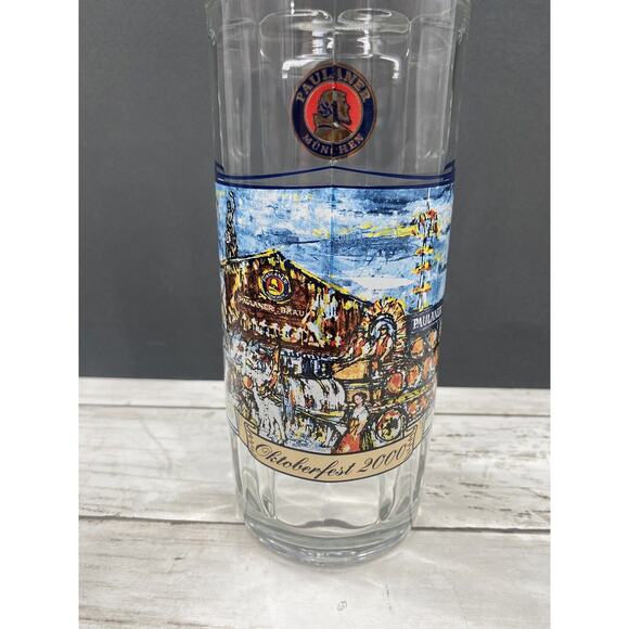 2000 Oktoberfest Paulaner Munchen Heavy Glass Ribbed Beer Colorful Mug Stein - Picture 9 of 10
